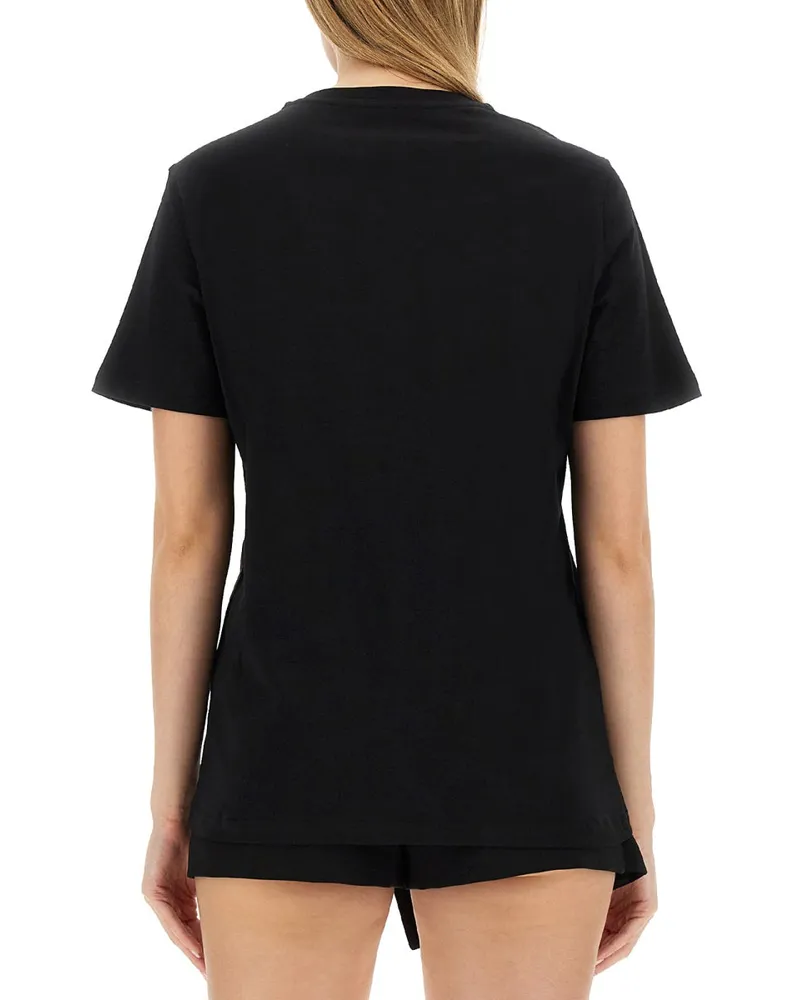 Moschino Logo-Embroidered Cotton T-Shirt — Black Black