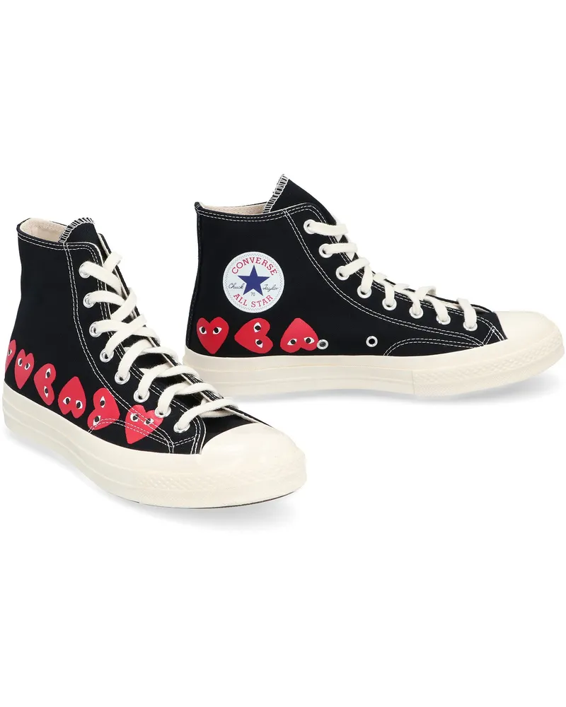 Comme des Garçons Hearts Printed Canvas High-Top Sneaker — Black Black