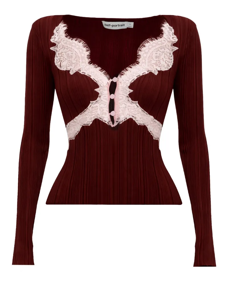 Self-Portrait Lace-Trim Viscose Blouse — Bordeaux Bordeaux