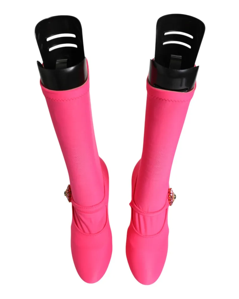 Dolce & Gabbana Women's Pink Nylon Crystal Vally High Boots Shoes Viscose Elastane Silk Pink