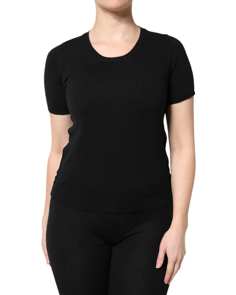 Dolce & Gabbana Women Black Cotton Round Neck Short Sleeve T-Shirt Black