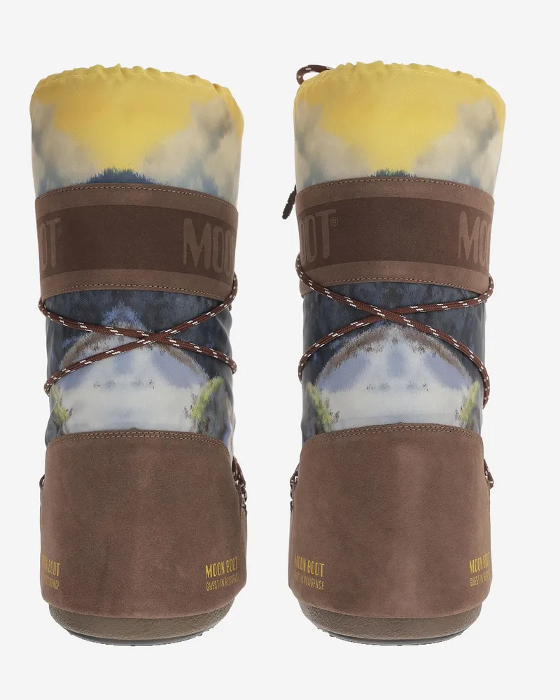 Moon Boot Women's Icon Boots With Landscape Print Leather Brown