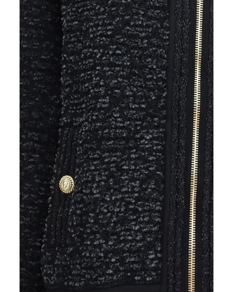 Balmain Women's Zip Jacket With Sequin Details Black Viscose Black