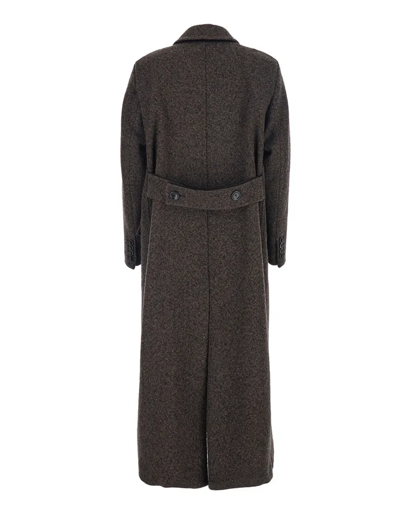 Max Mara Women's Brown Double-Breasted Coat With Peak Revers Virgin Wool Brown