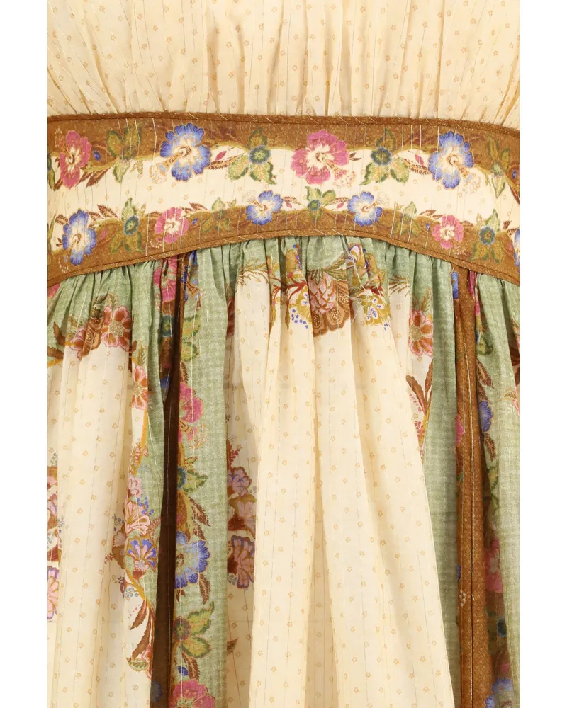 Zimmermann Women's Maxi Dress Indra Cream Khaki Cream-Khaki-Scarf Floral Cotton Cream/khaki/scarf Cream