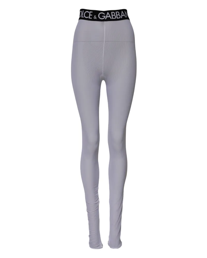Dolce & Gabbana Women Gray Nylon Dg Logo Mid Waisted Leggings Pants Elastane Gray