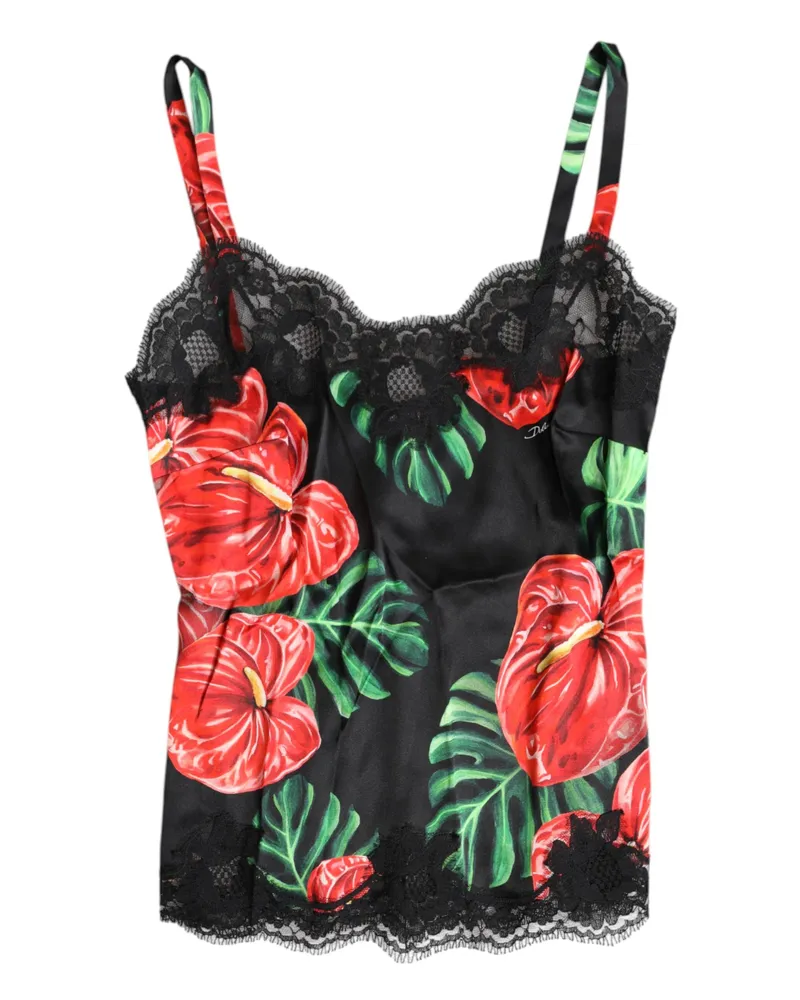 Dolce & Gabbana Women's Multicolor Floral Silk Tank Lingerie Underwear Cotton Elastane Nylon Clothing Black