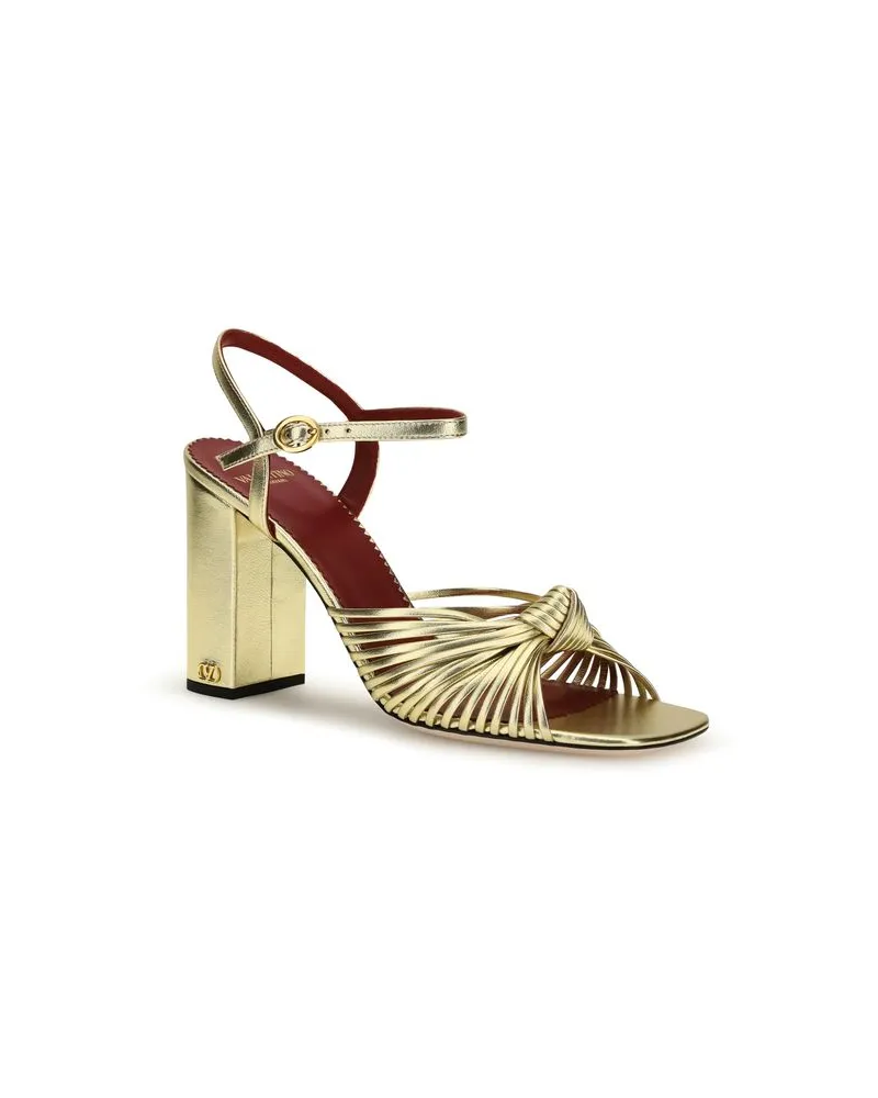 Valentino Garavani Women's Gold Calf Leather Bos Taurus Platform Sandals Gold