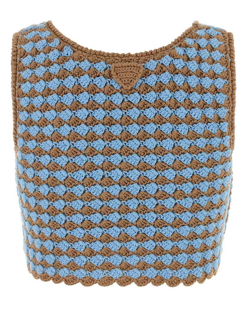Prada Women's Two-Tone Crochet Tank Top Multicolor Cotton Tops Multicolor