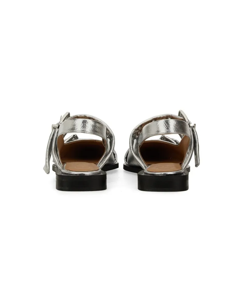 Ganni Buckle Detail Ballet Flat — Silver Silver