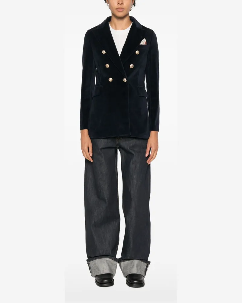 CIRCOLO 1901 Velvet Double-Breasted Blazer — Navy Navy