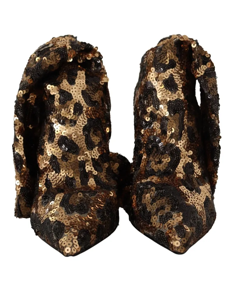 Dolce & Gabbana Women's Gold Leopard Sequins Heels Boots Shoes Polyester Nylon Elastane Gold