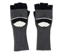 Unisex Two-Tone Ribbed Knit Gloves Gray Cotton