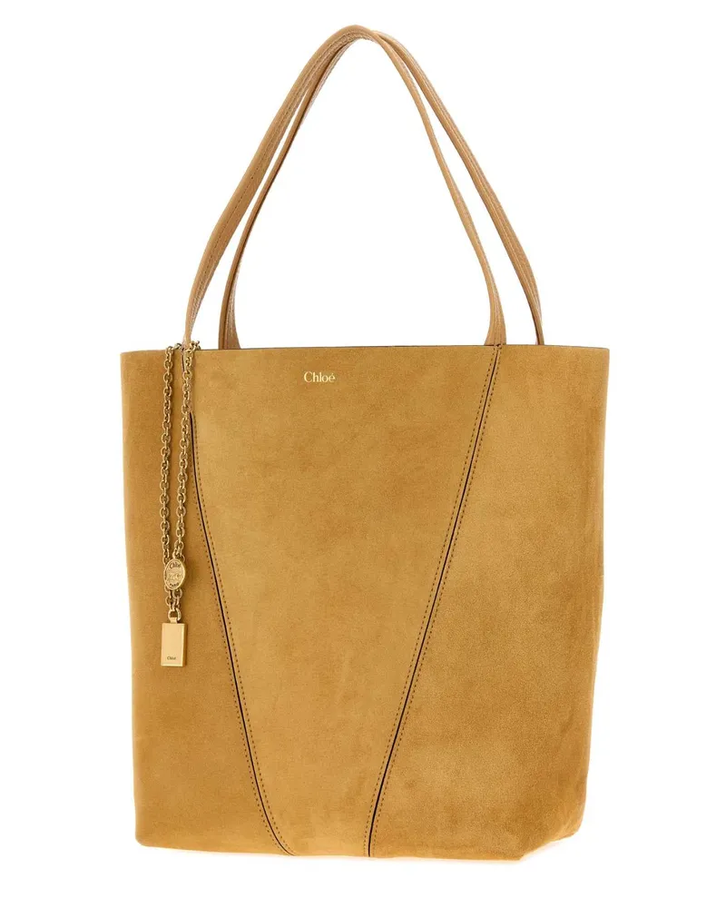 Chloé Women's Mustard Suede Chloã¨ Spin Shopping Bag Bleachedbrown Borse A Mano Brown