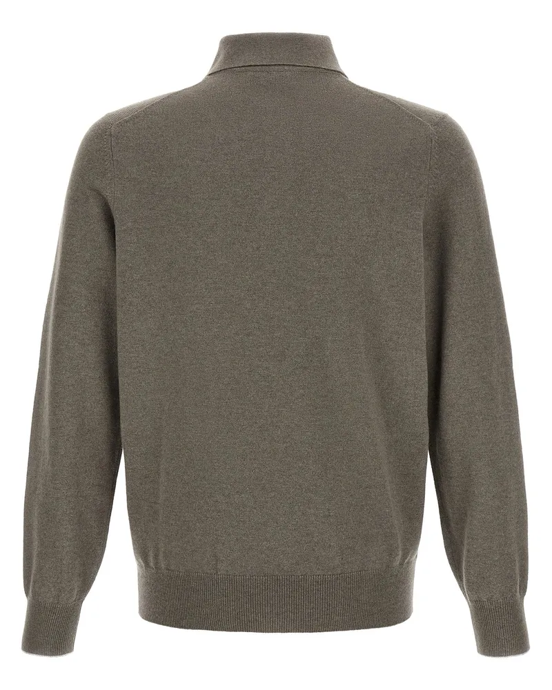 Brunello Cucinelli Pure Cashmere Shaved Knit Polo Shirt — Green Green