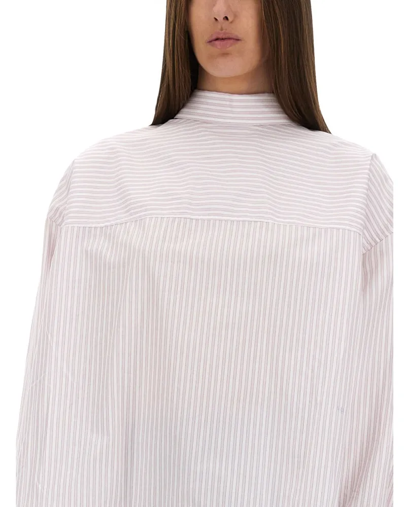 Victoria Beckham Knotted Collar Cotton Blouse — Pink Pink