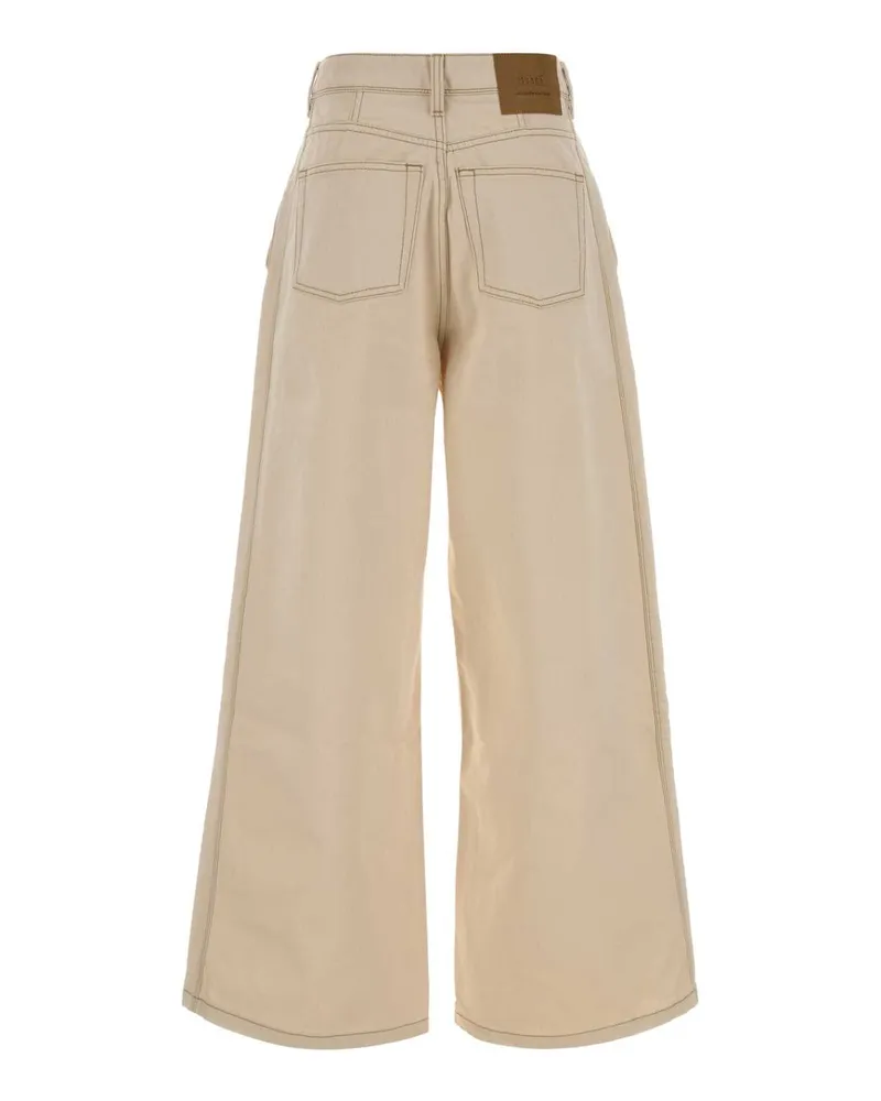 AMI Paris Women's Sand Denim Wide-Leg Jeans Ecru Exterior: Cotton Beige