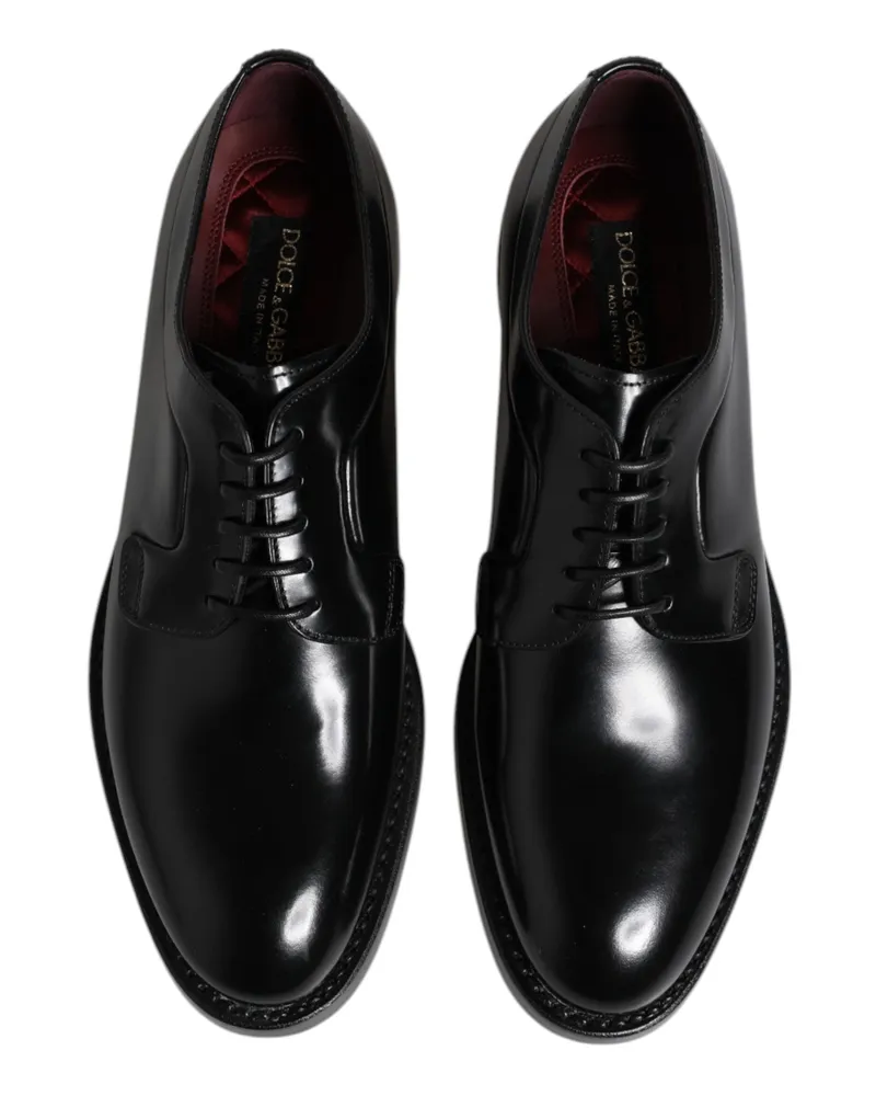 Dolce & Gabbana Men's Black Calf Leather Lace Up Dress Derby Shoes Calfskin Black