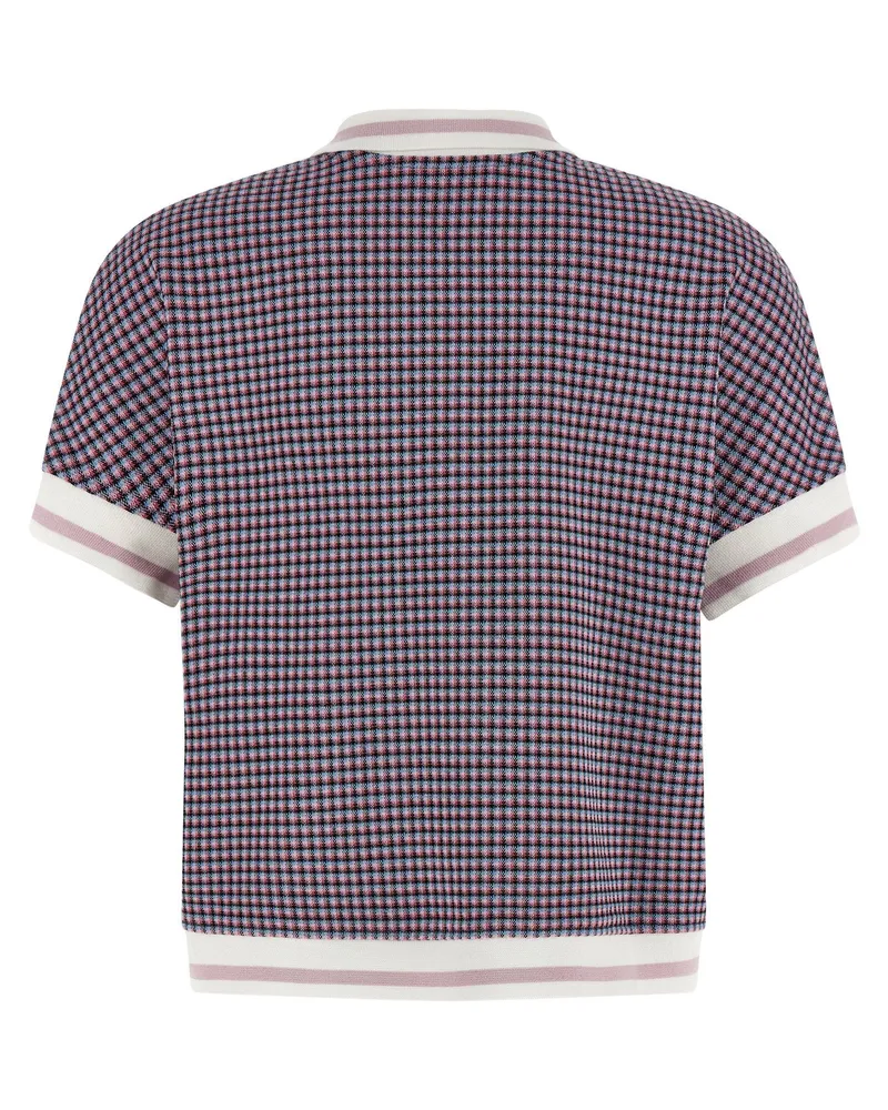 Marni Check-Pattern Viscose Blend Polo — Navy Navy