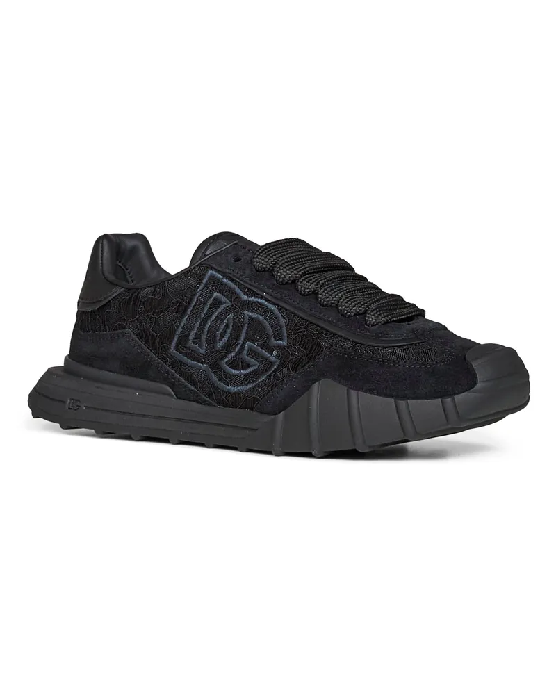 Dolce & Gabbana Women's Low-Top Sneakers Black Lace & Calf Suede Trainers Black