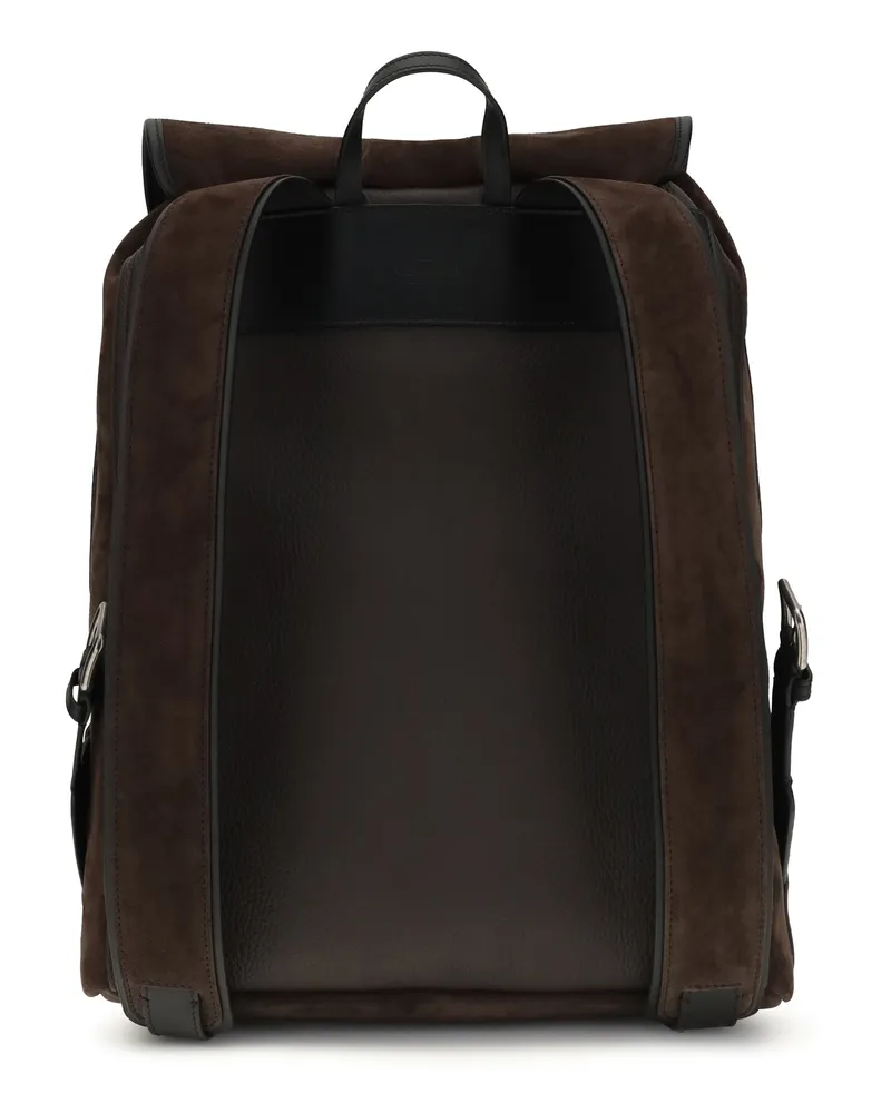 Valentino Garavani Men's Antibes Backpack Suede Testa Di Moro-Nero Calf Leather Bos Taurus Backpacks Moro/nero Brown