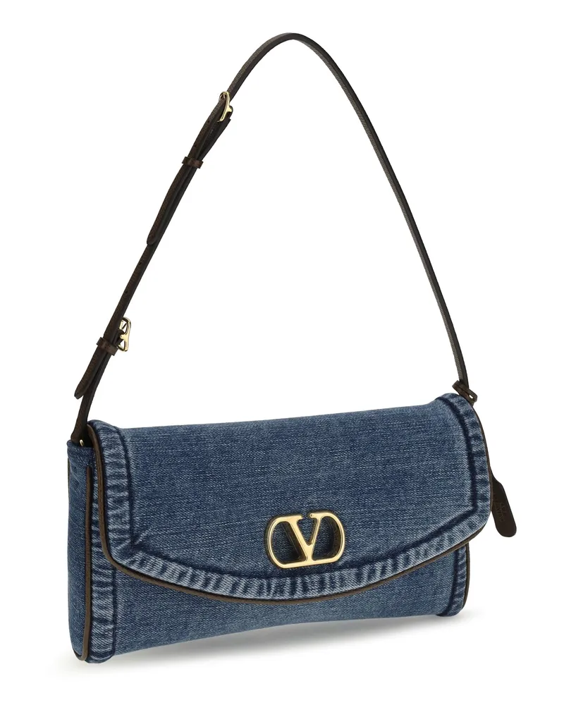 Valentino Garavani Women's Devain Small Shoulder Bag Denim Denim-Tabac Brown Cotton Denim/tabac Blue
