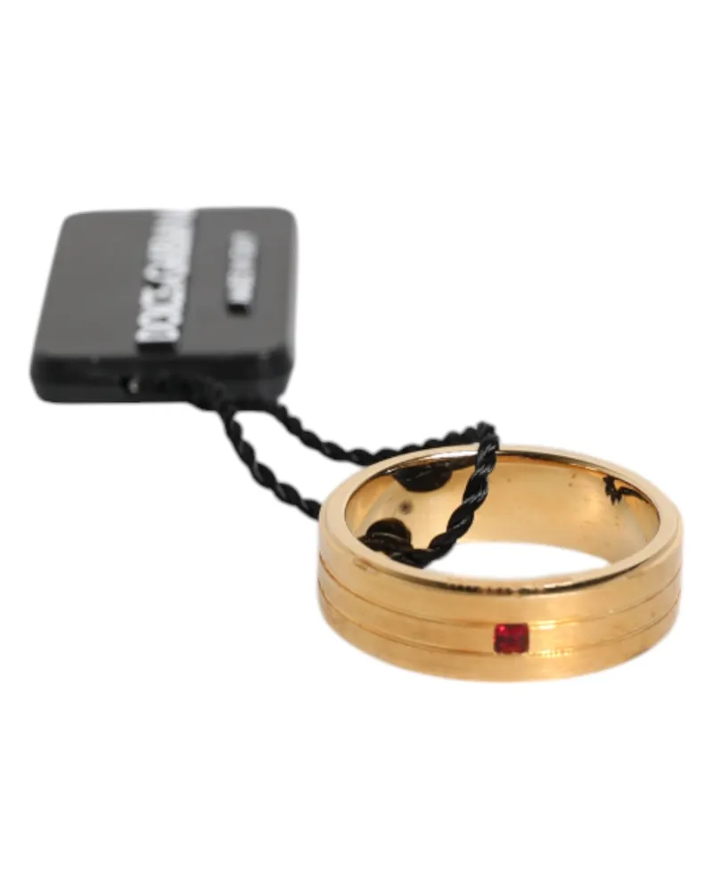 Dolce & Gabbana Men's Gold Tone Brass Red Crystal Dg Logo Ring Real Natural Gem Gold