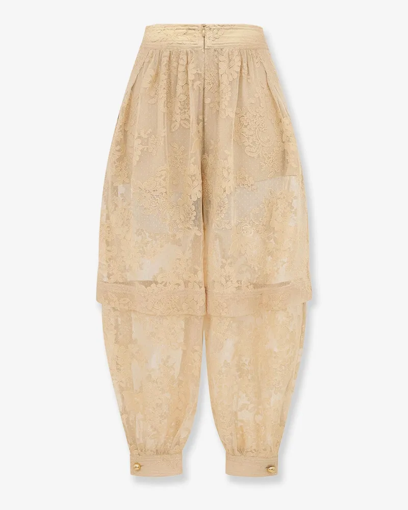 Zimmermann Women's Harem Pant Luna Lace Beige Polyester Trousers Beige