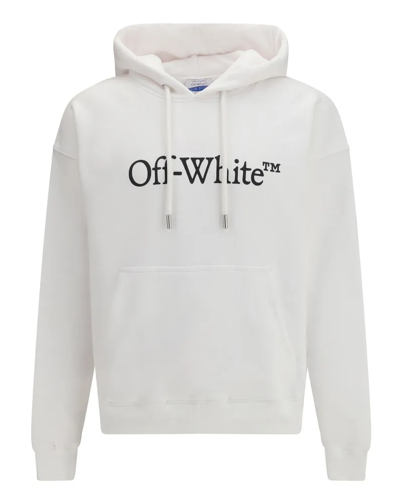 OFF-WHITE Men's Big Bookish Skate Hoodie White-Black Cotton Sweatshirts Sweater White