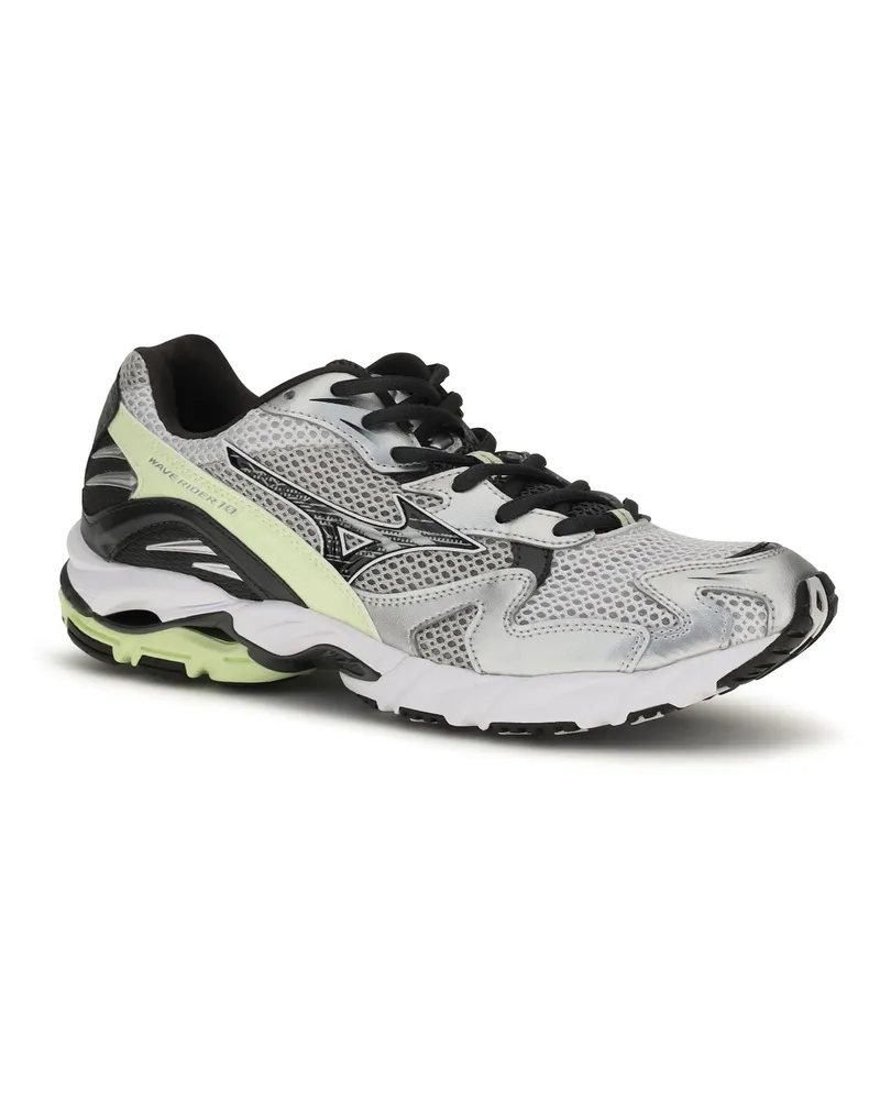 Mizuno Men's Wave Rider 10 Sport Sneakers Cloudscape-Black Sand-Grossular Green Upper: Fabric; Sole: Rubber Cloudscape/black Sand/grossular Gray