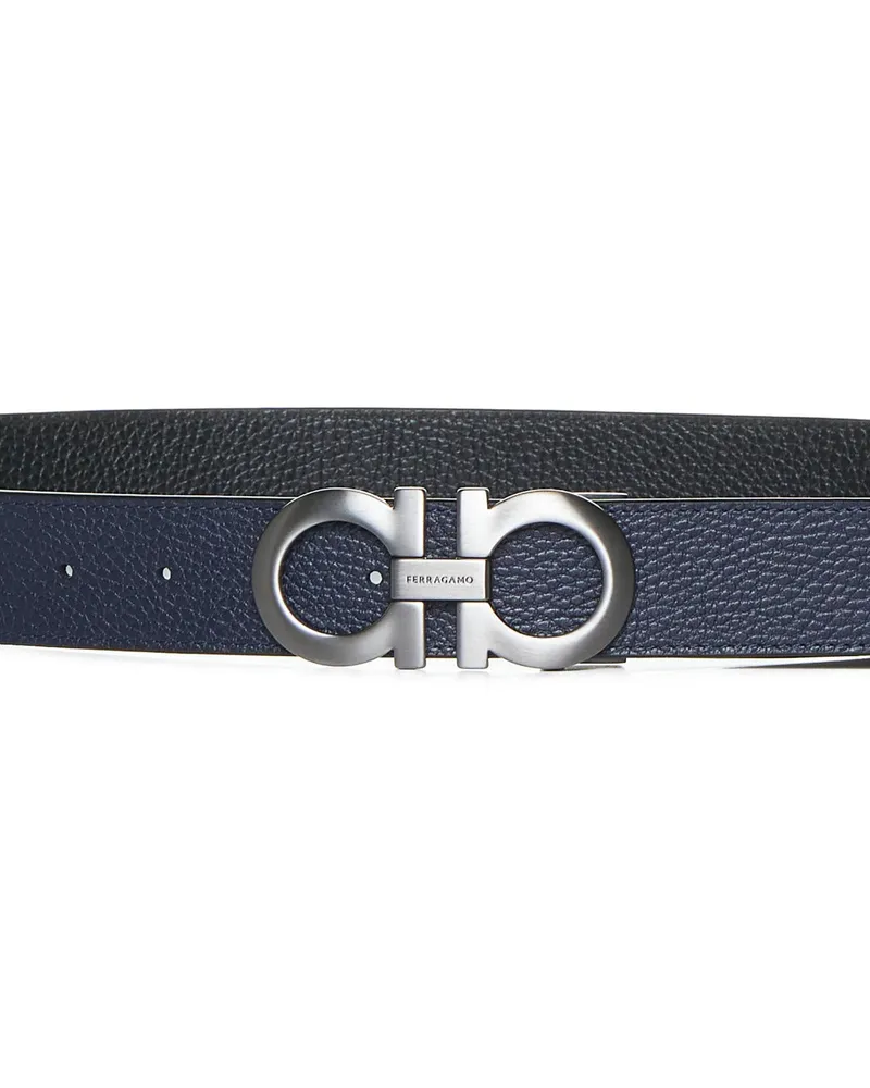 Ferragamo Men's Belt Gancini Reversible Black Leather Calf Black