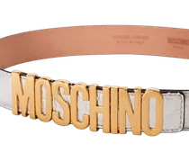 Women's Logo Lettering Buckle Belt Silver Leather