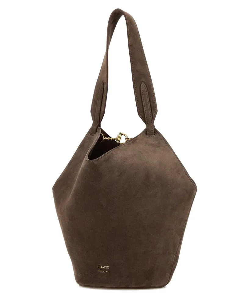 KHAITE Women's Mud Suede Mini Lotus Shoulder Bag Cedar Baby Calfskin Borse A Mano Brown