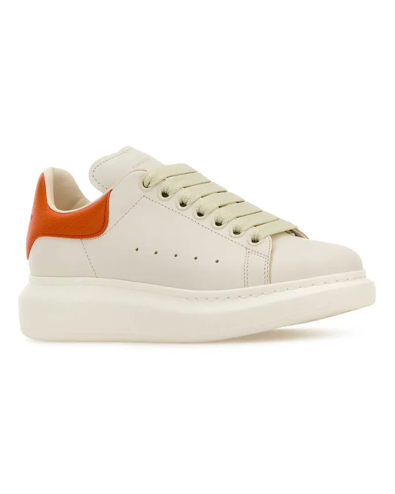 Alexander McQueen Women's White Leather Sneakers With Orange Heel Offwhiteorange White