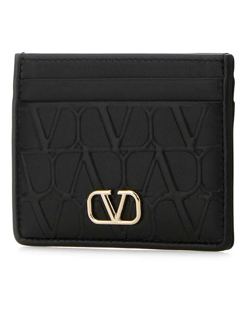 Valentino Garavani Women's Black Leather Vlogo Card Holder Nero Portafogli Wallet Black