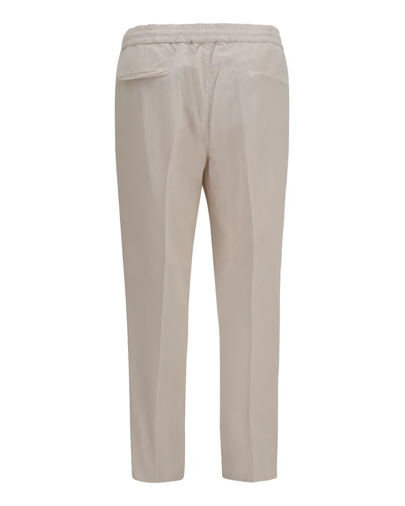Brunello Cucinelli Men's Corduroy Drawstring Pants, Ice Cotton Trousers Beige