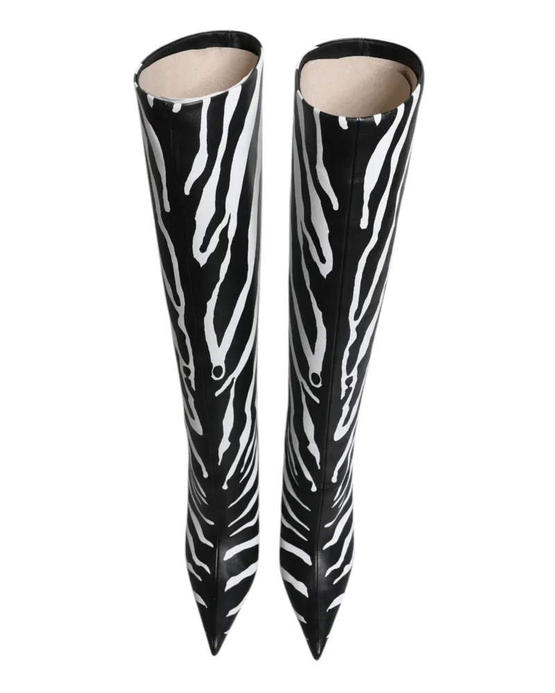 Dolce & Gabbana Women's Black White Zebra Heels High Boots Shoes And Lamb Leather Black