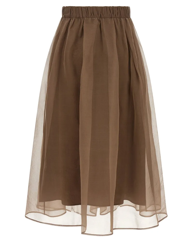Brunello Cucinelli Women's Brown Silk Midi Skirt Brown