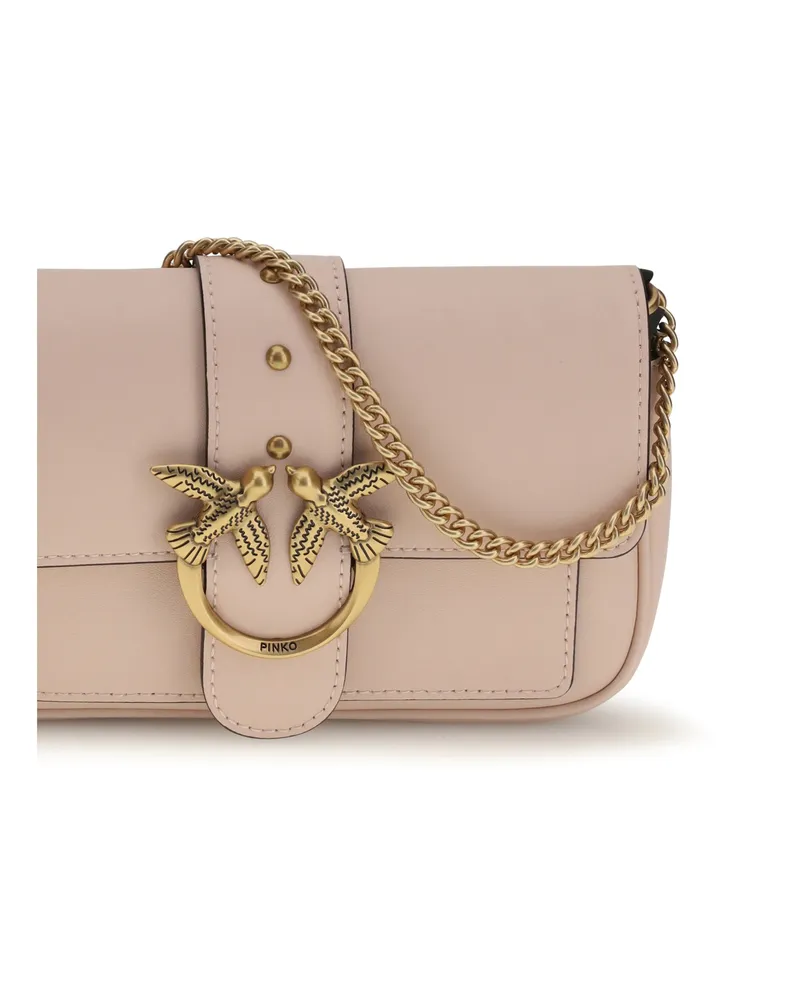 Pinko Women's Leather Shoulder Bag Love One Cameo Pink Pink-Antique Gold Calf Pink/antique Pink
