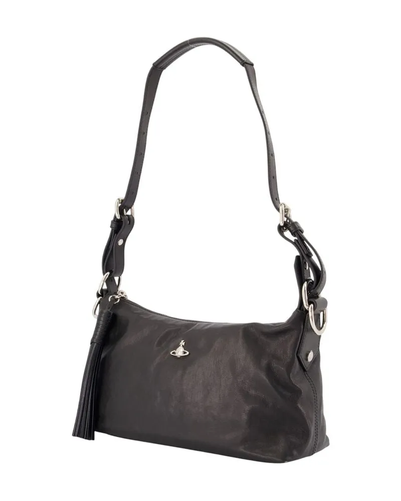 Vivienne Westwood Women's Emma Shoulder Bag -  Leather Black Calfskin Shoulder-Hobo-Bags Black