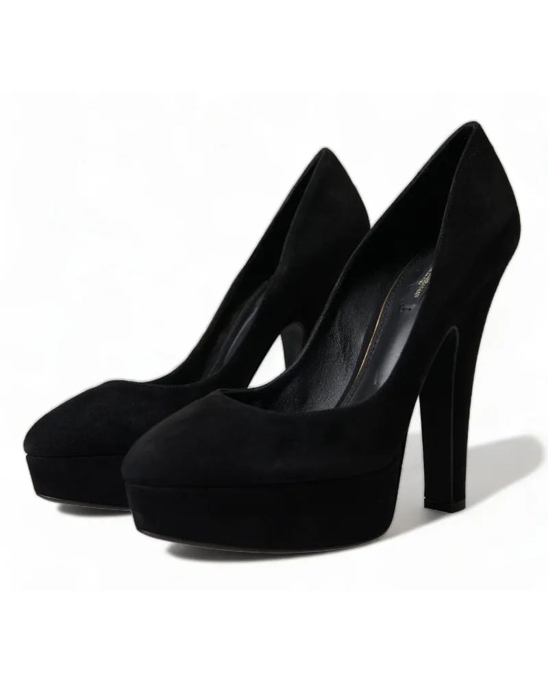 Dolce & Gabbana Women's Black Suede Leather Platform Heel Pumps Shoes Black