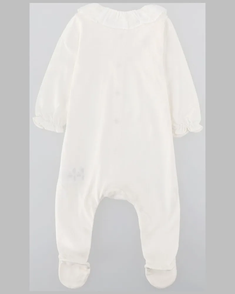 Tartine et Chocolat Floral Embroidered Cotton Bodysuit — White White