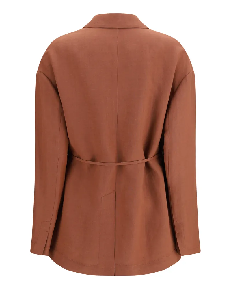 Brunello Cucinelli Women's Monili-Embellishment Blazer Fire Brick Viscose; Linen Jacket 