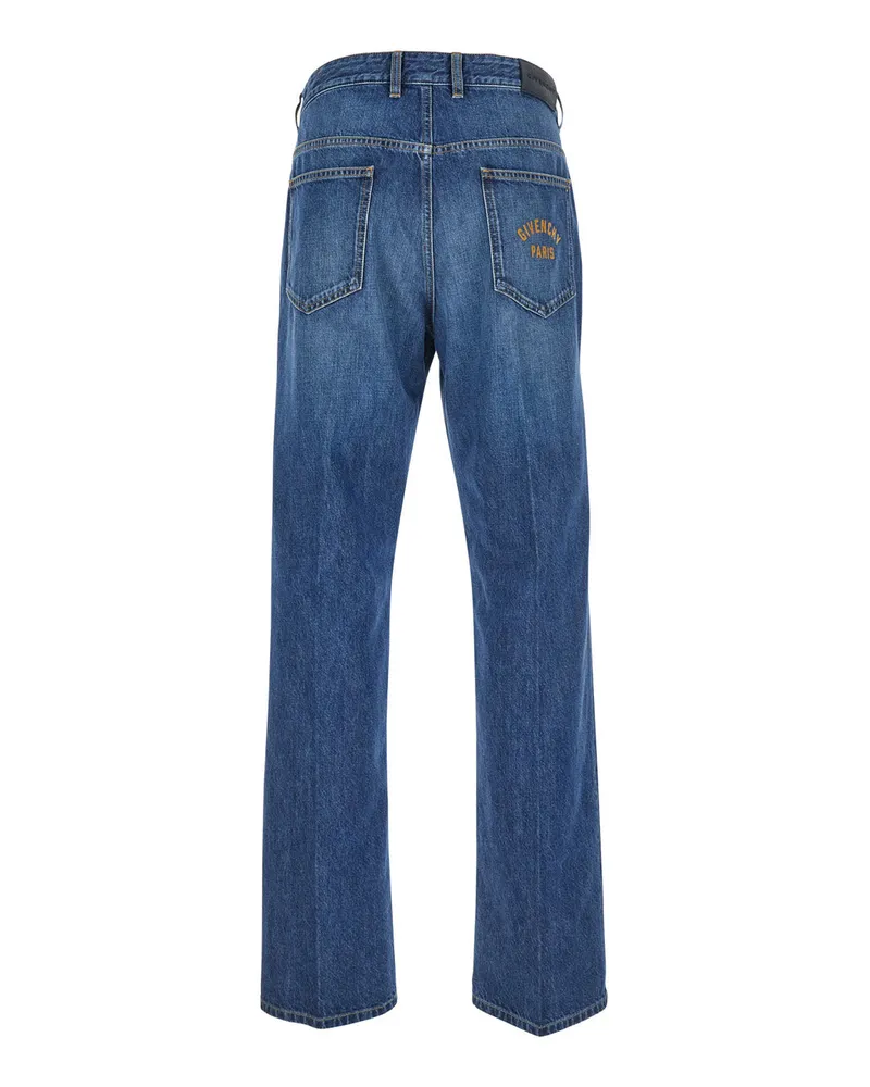 Givenchy Men's Blue Five-Pocket Jeans With Logo Patch Cotton Blue