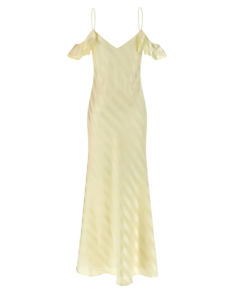 Self-Portrait Satin Striped Dress — Pale yellow Pale