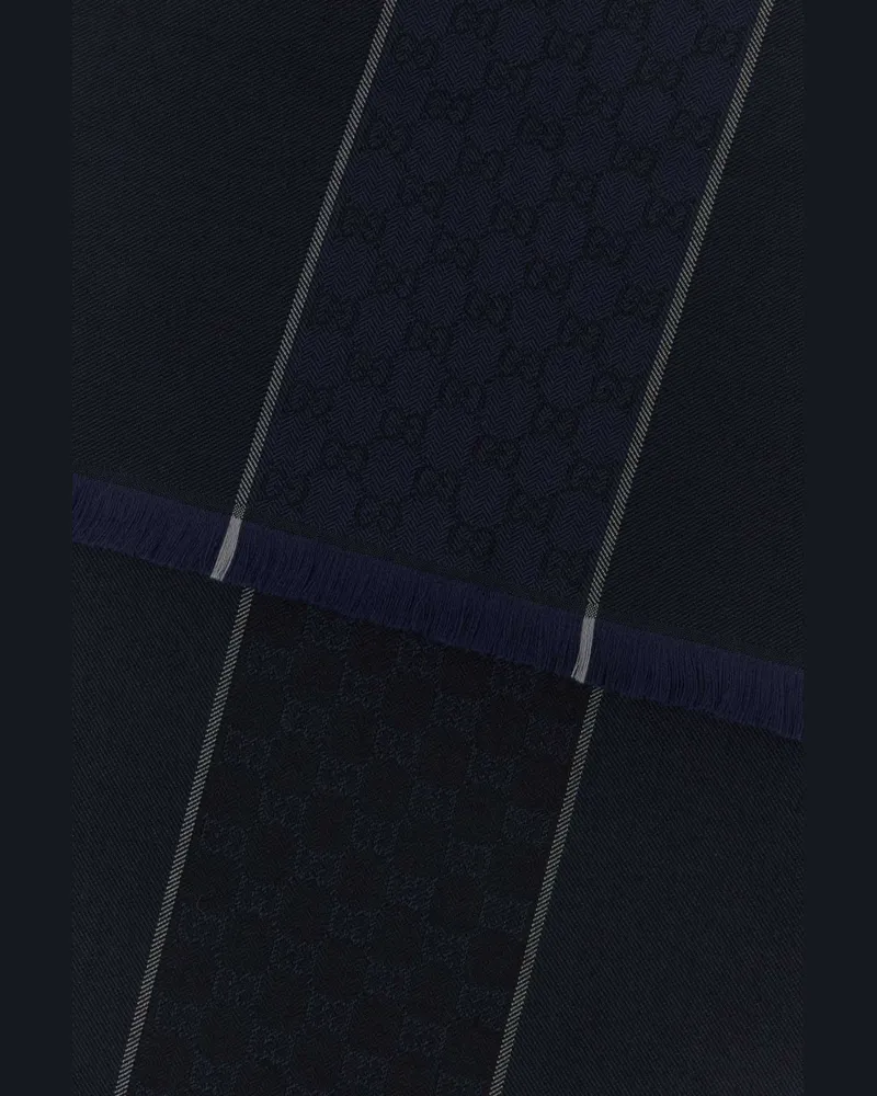 Gucci Men's Midnight Blue Wool Scarf Navylightgrey Exterior: Sciarpe E Foulard Scarfs Navy