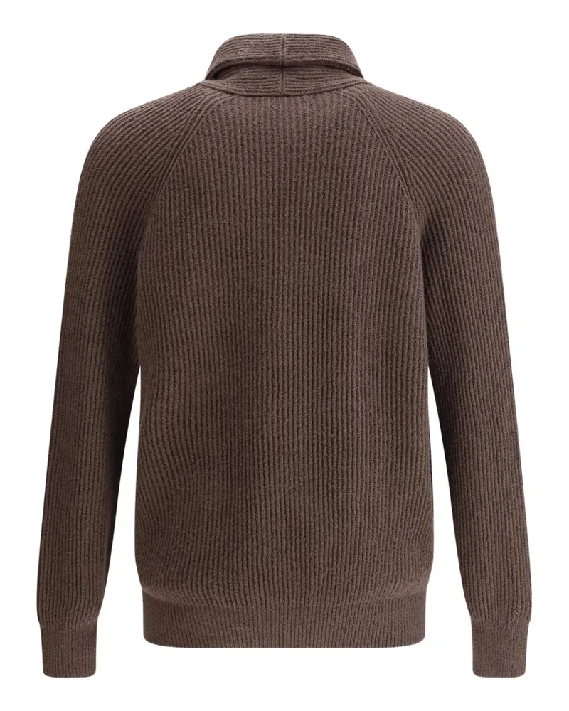Brunello Cucinelli Women's Shawl-Lapel Ribbed Cardigan Aw25 M Brown