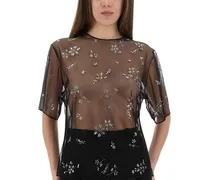 Transparent Polyamide with Applications Blouse — Black