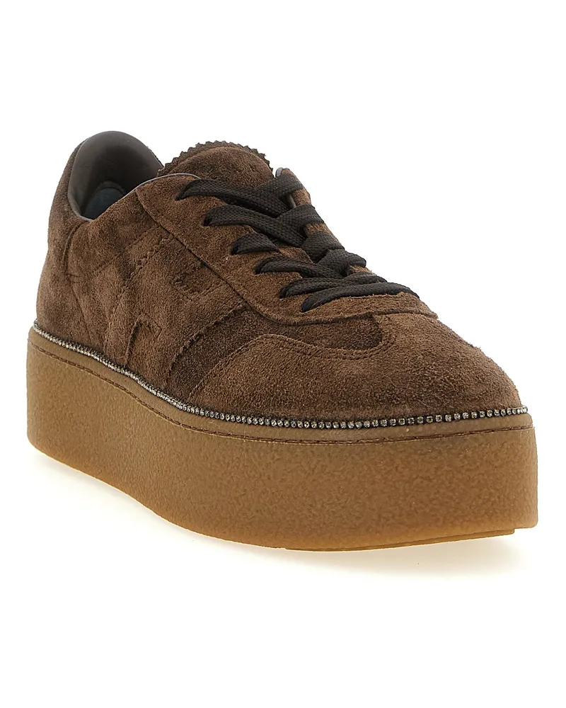 Hogan Women's Brown Calfskin Platform Sneakers Brown