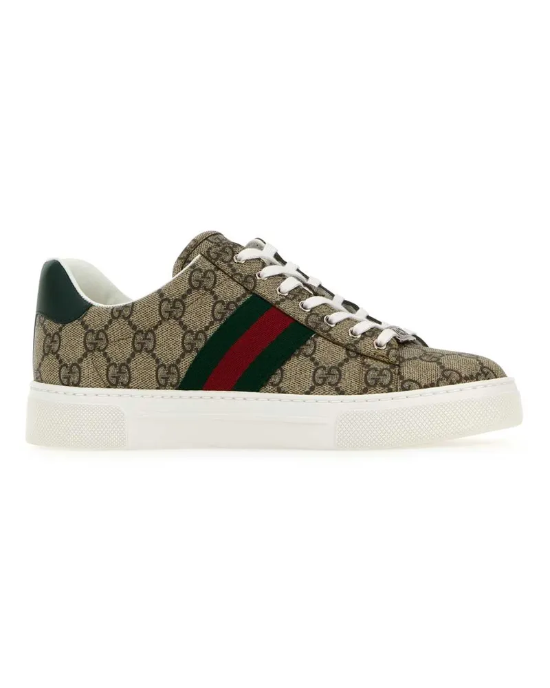 Gucci Women's Gg Supreme Fabric  Ace Sneakers Beiebonyvrvgreen Beige